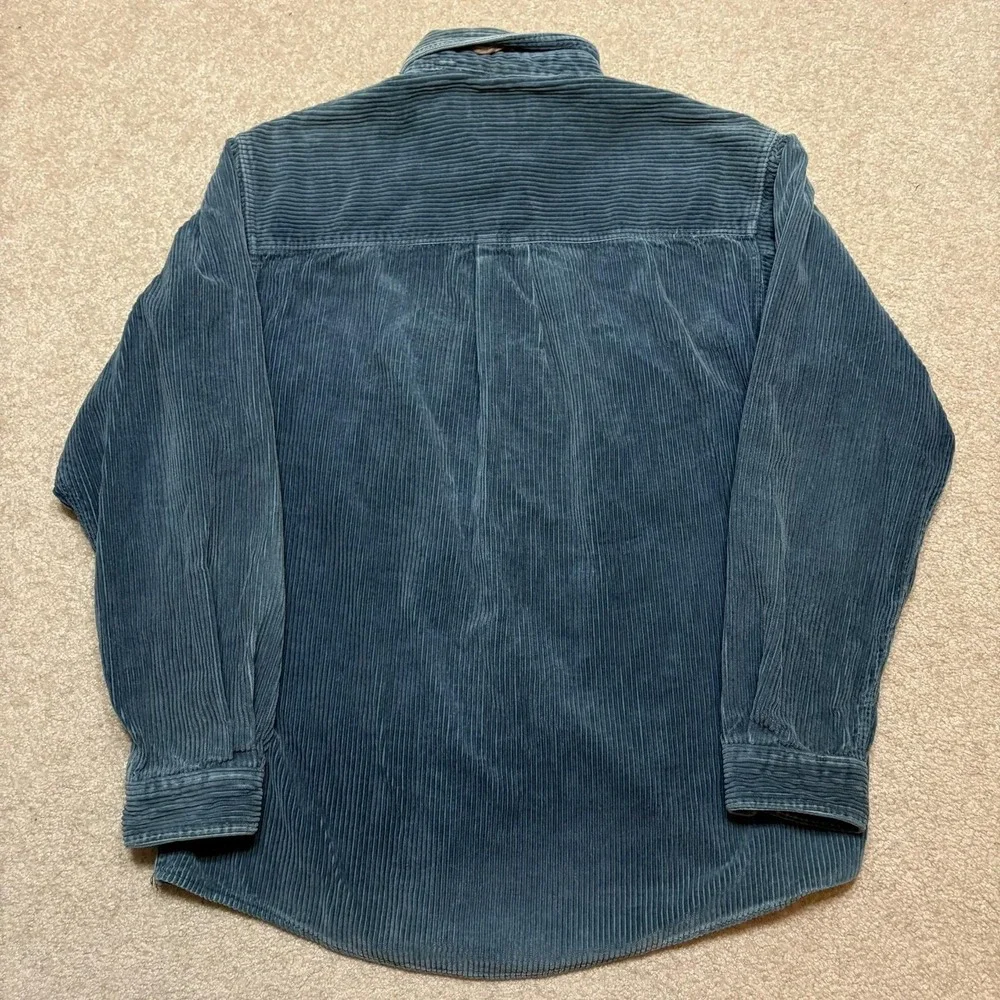 Vtg 80s Banana Republic Safari Corduroy Shirt Mens Medium Blue Suede Elbow Patch